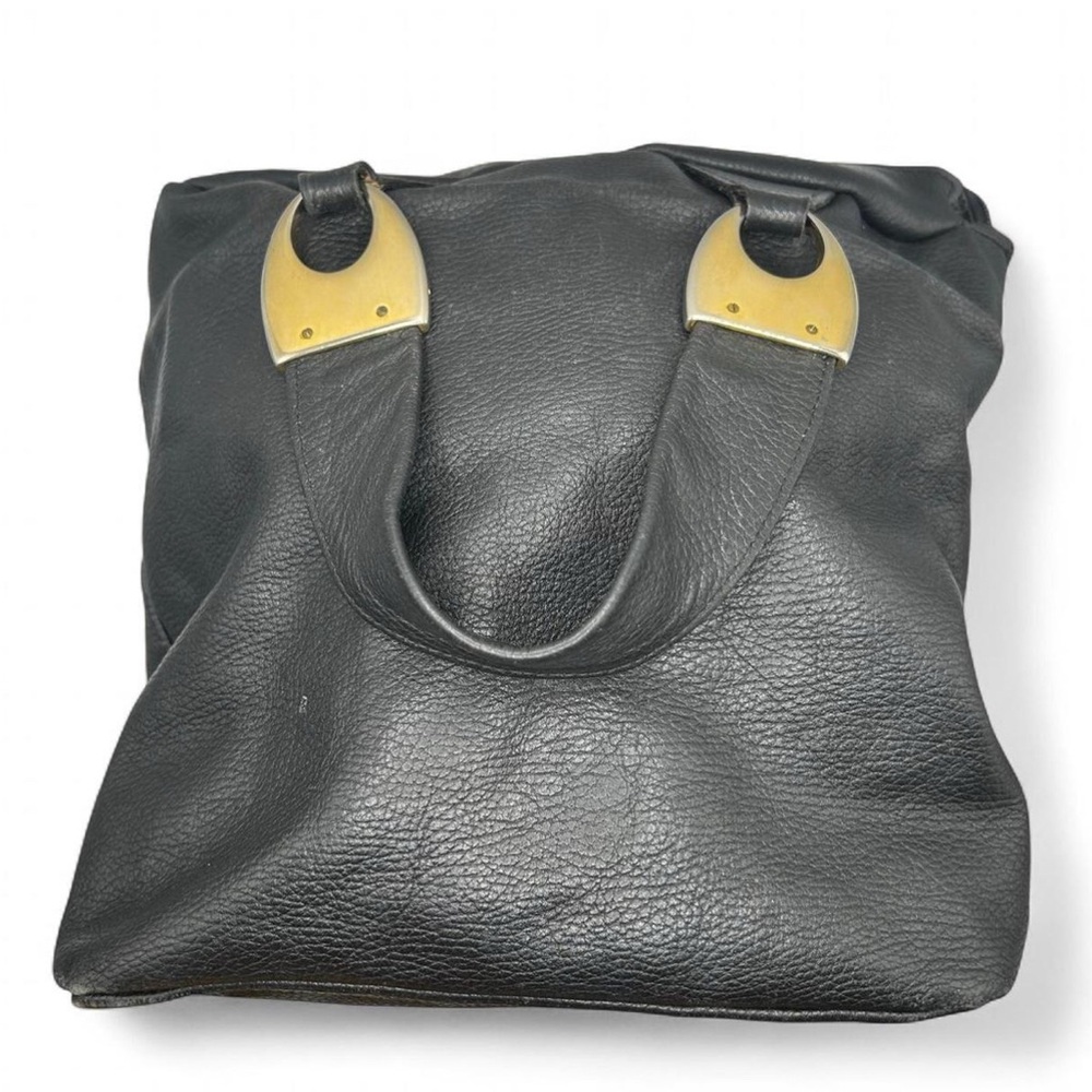 Paolo Del Lungo Black Pebble Leather Top Handle Bag